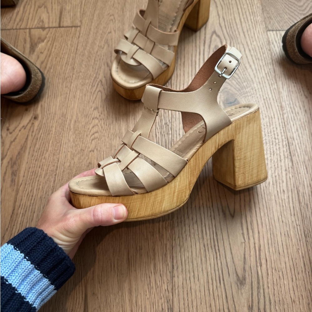 Chic Beige Block Heel Sandals from Anthropology .
